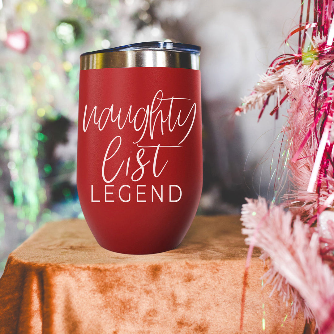 Naughty List Wine Tumbler 17oz Funny Christmas Holiday Cheeky Gift for Friends