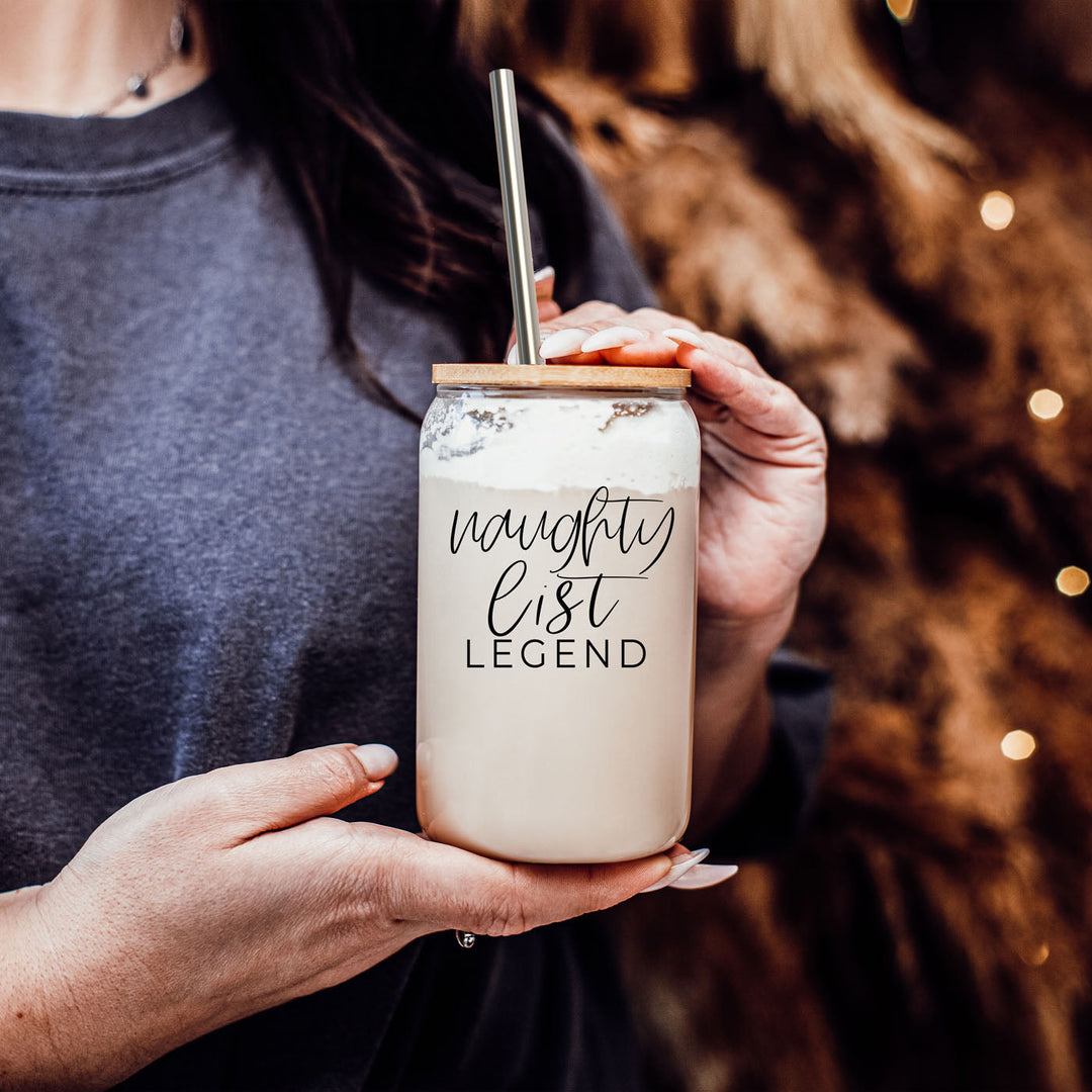 Naughty List Legend Glass Tumbler 17oz Funny Christmas Cheeky Gift for Friends