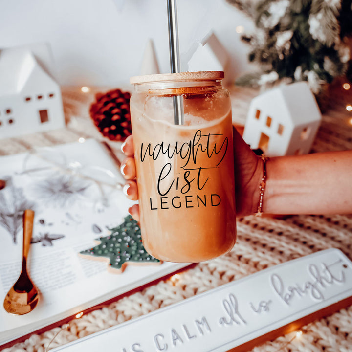 Naughty List Legend Glass Tumbler 17oz Funny Christmas Cheeky Gift for Friends