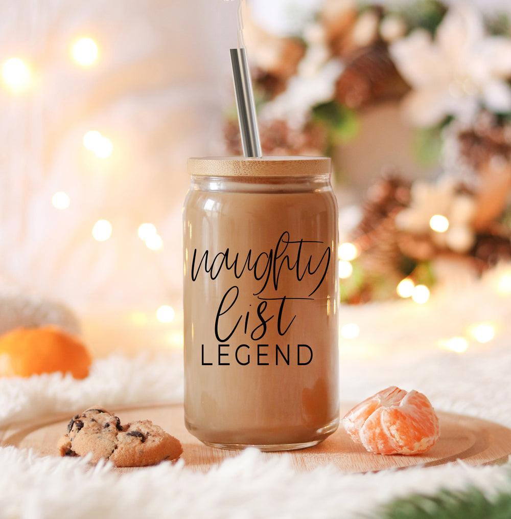 Naughty List Legend Glass Tumbler 17oz Funny Christmas Cheeky Gift for Friends