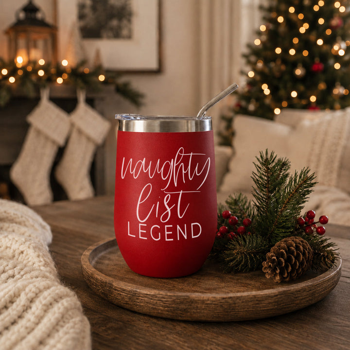 Naughty List Wine Tumbler 17oz Funny Christmas Holiday Cheeky Gift for Friends