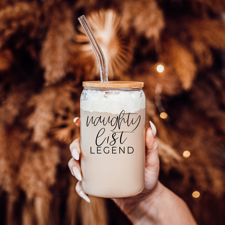 Naughty List Legend Glass Tumbler 17oz Funny Christmas Cheeky Gift for Friends