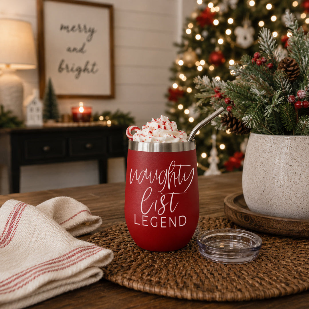 Naughty List Wine Tumbler 17oz Funny Christmas Holiday Cheeky Gift for Friends