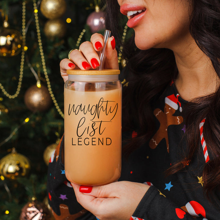 Naughty List Legend Glass Tumbler 17oz Funny Christmas Cheeky Gift for Friends