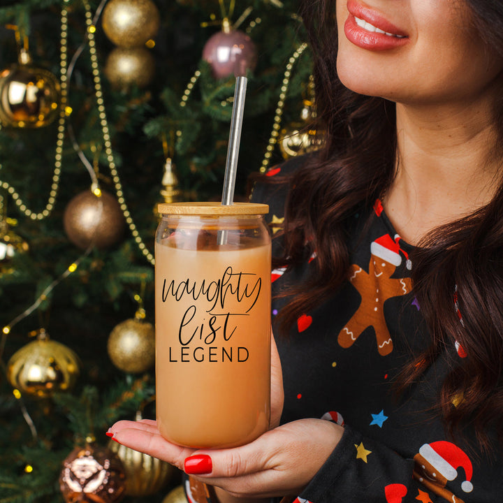Naughty List Legend Glass Tumbler 17oz Funny Christmas Cheeky Gift for Friends