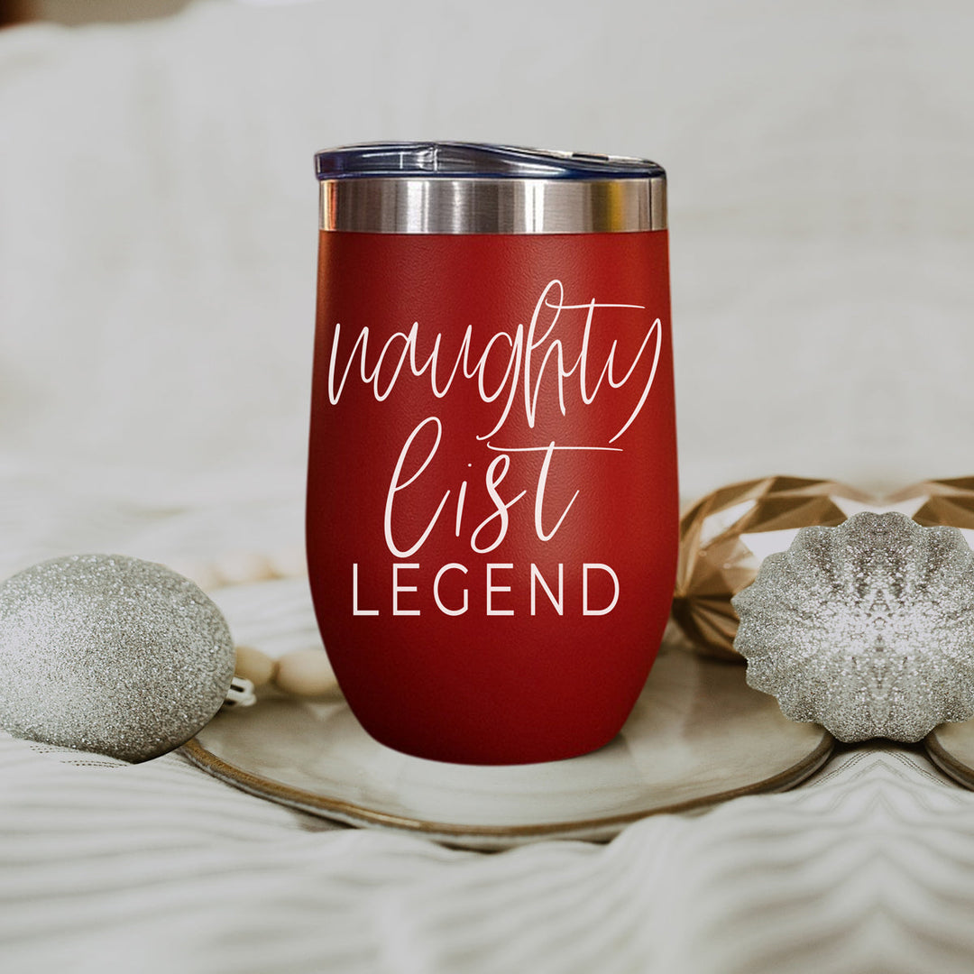 Naughty List Wine Tumbler 17oz Funny Christmas Holiday Cheeky Gift for Friends