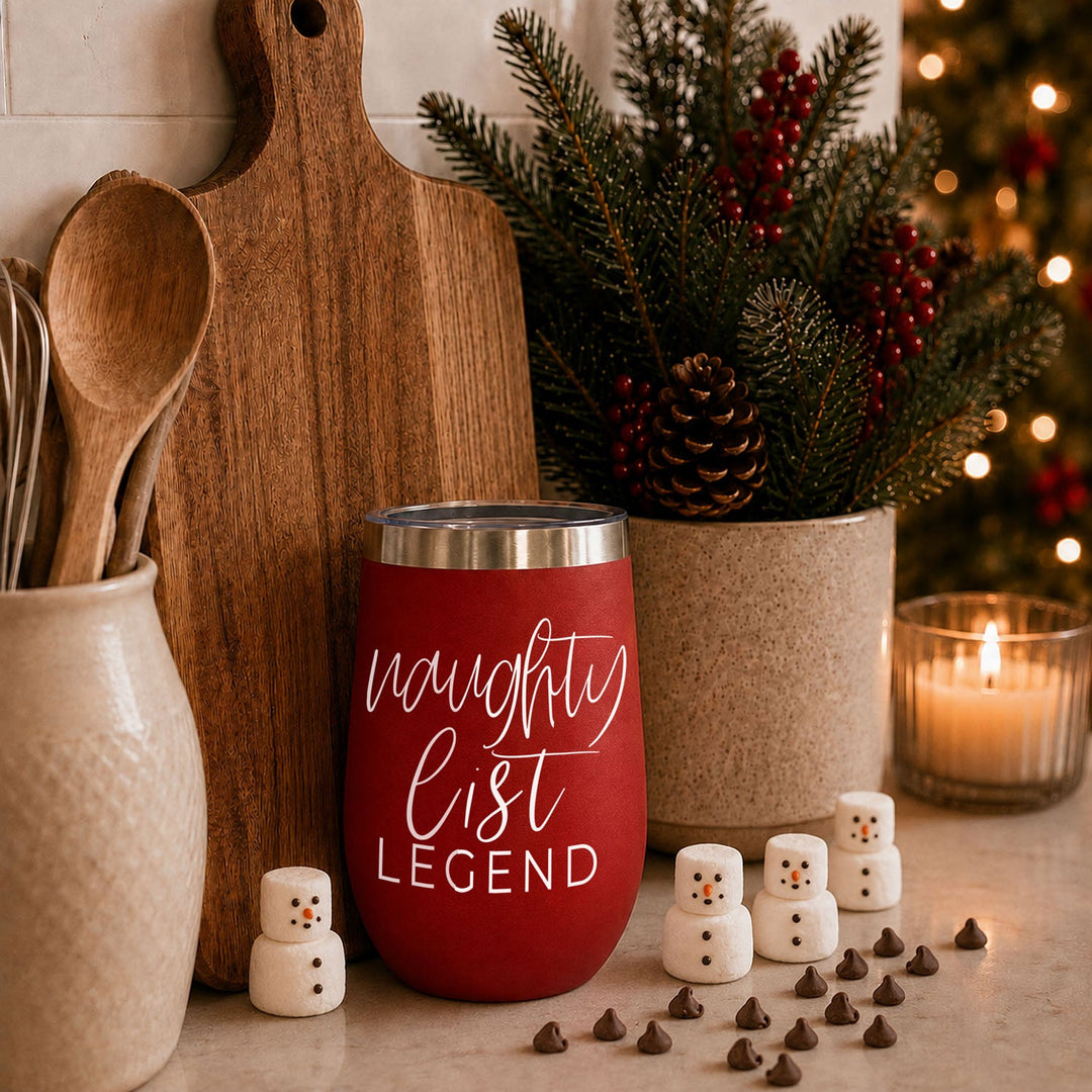 Naughty List Wine Tumbler 17oz Funny Christmas Holiday Cheeky Gift for Friends