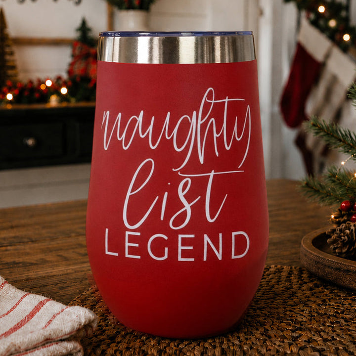 Naughty List Wine Tumbler 17oz Funny Christmas Holiday Cheeky Gift for Friends