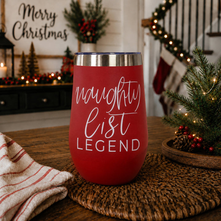Naughty List Wine Tumbler 17oz Funny Christmas Holiday Cheeky Gift for Friends