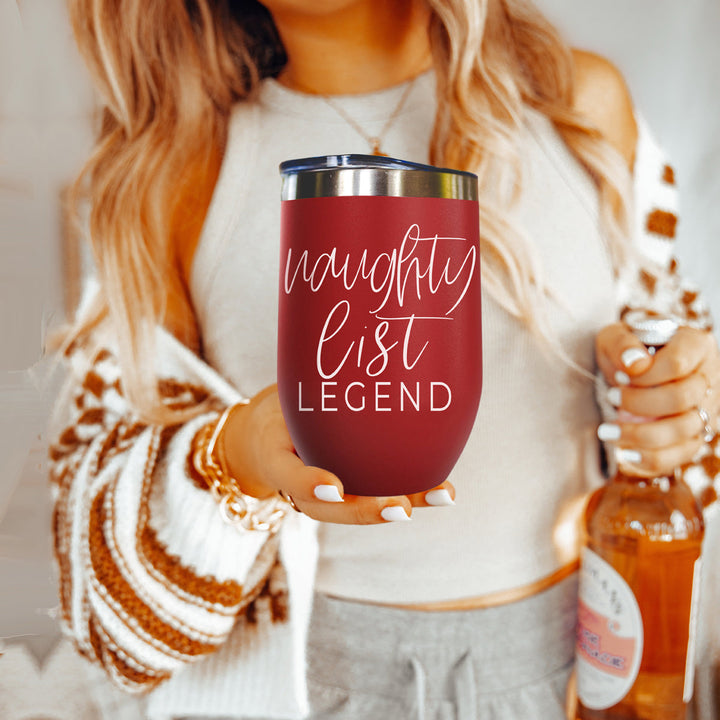 Naughty List Wine Tumbler 17oz Funny Christmas Holiday Cheeky Gift for Friends