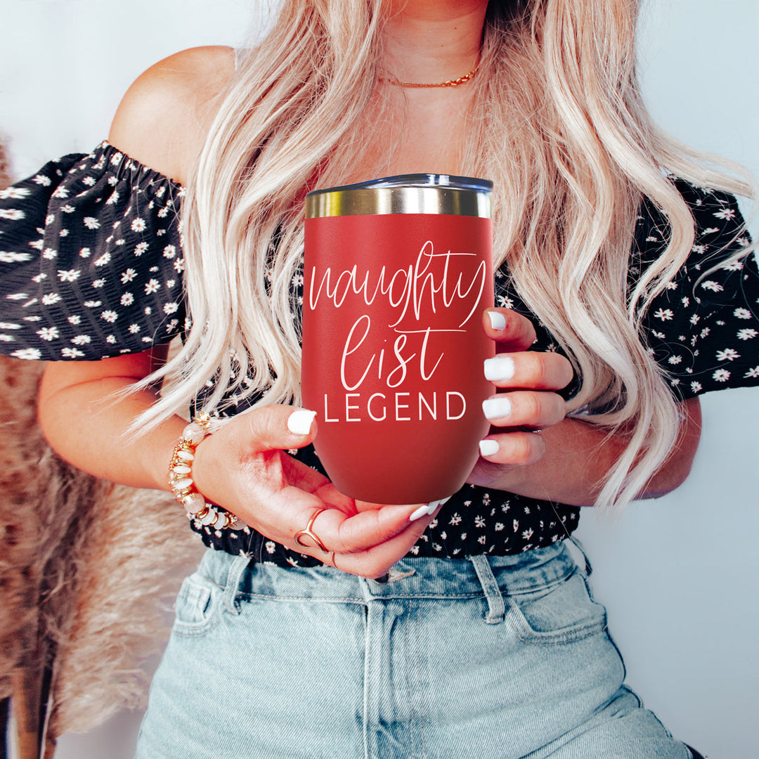 Naughty List Wine Tumbler 17oz Funny Christmas Holiday Cheeky Gift for Friends