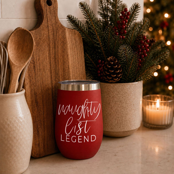 Naughty List Wine Tumbler 17oz Funny Christmas Holiday Cheeky Gift for Friends