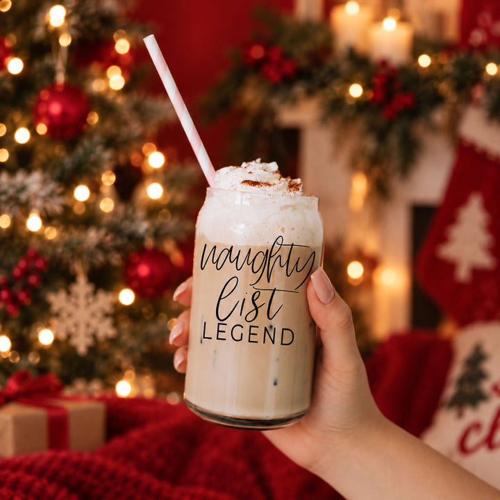 Naughty List Legend Glass Tumbler 17oz Funny Christmas Cheeky Gift for Friends