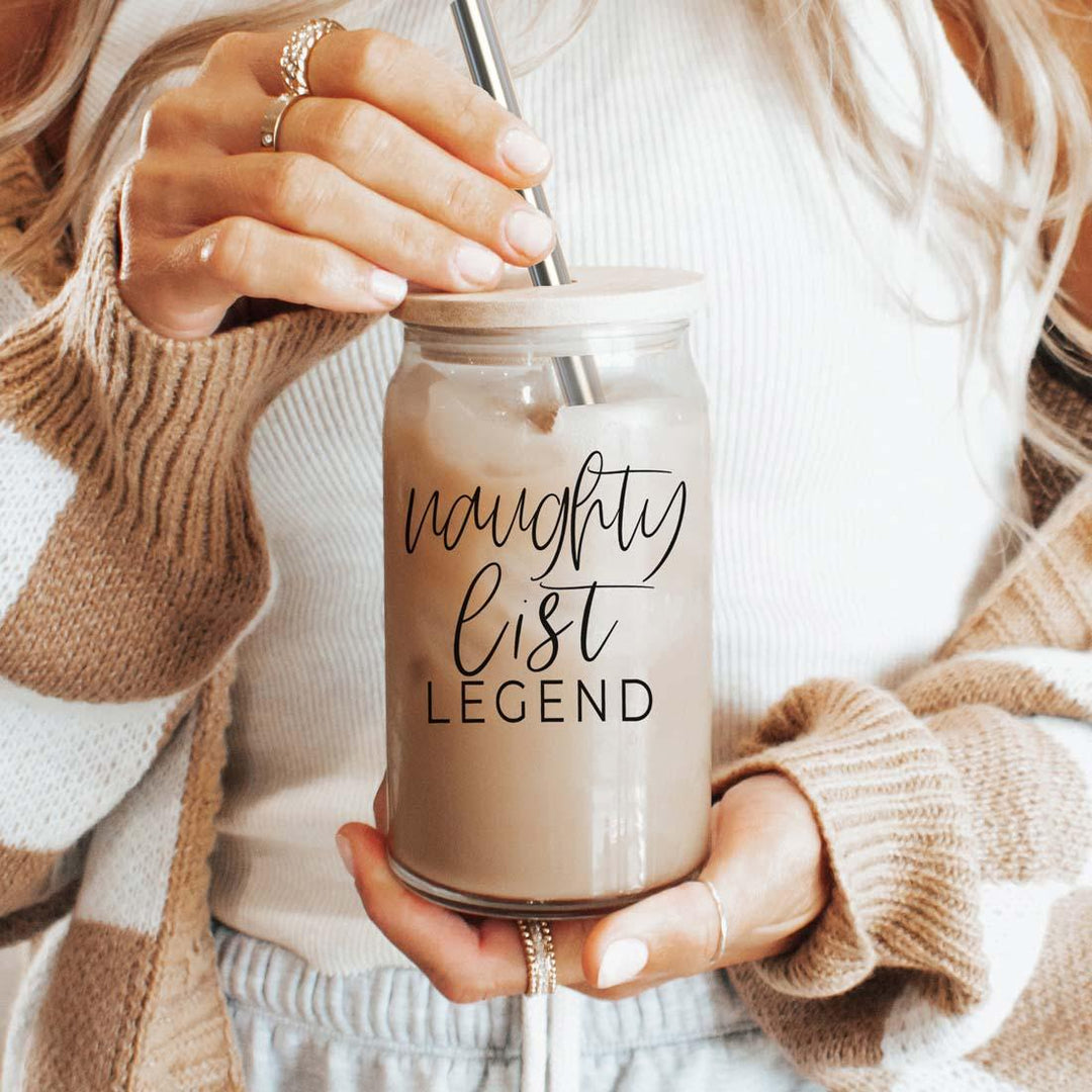 Naughty List Legend Glass Tumbler 17oz Funny Christmas Cheeky Gift for Friends