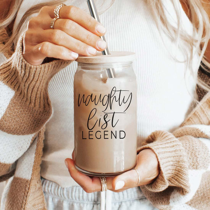 Naughty List Legend Glass Tumbler 17oz Funny Christmas Cheeky Gift for Friends