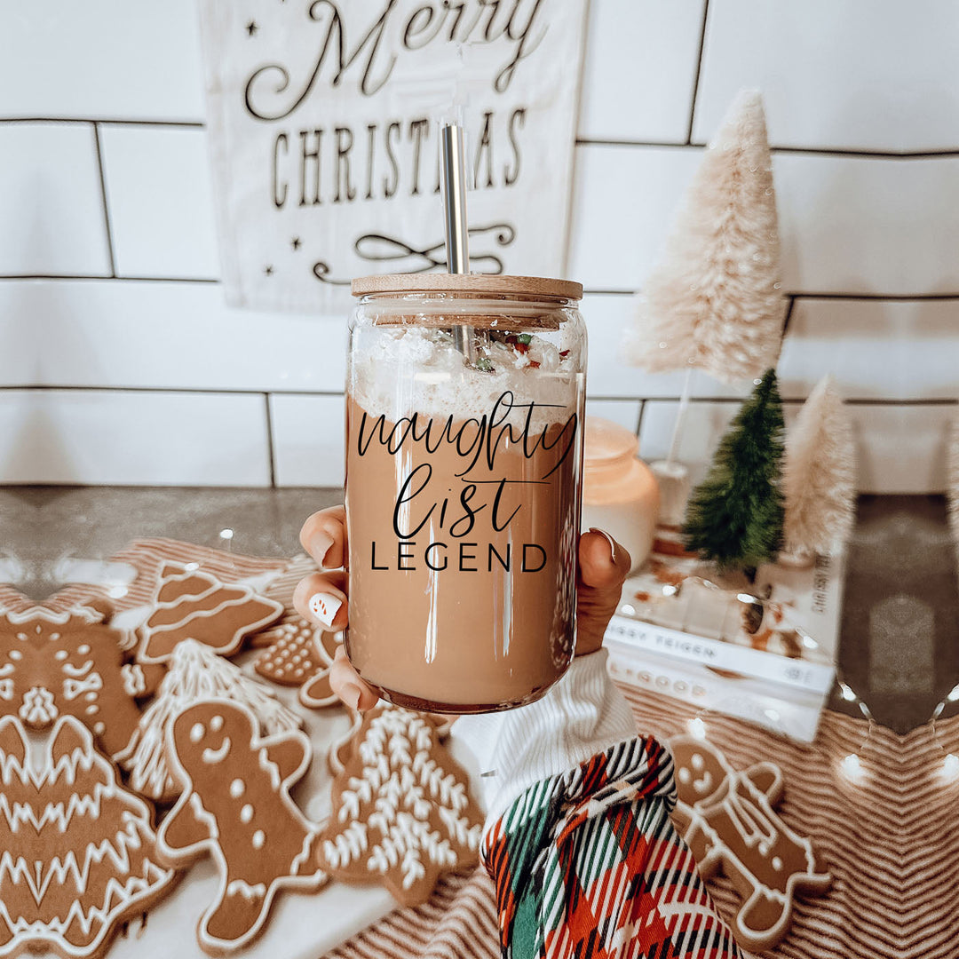 Naughty List Legend Glass Tumbler 17oz Funny Christmas Cheeky Gift for Friends