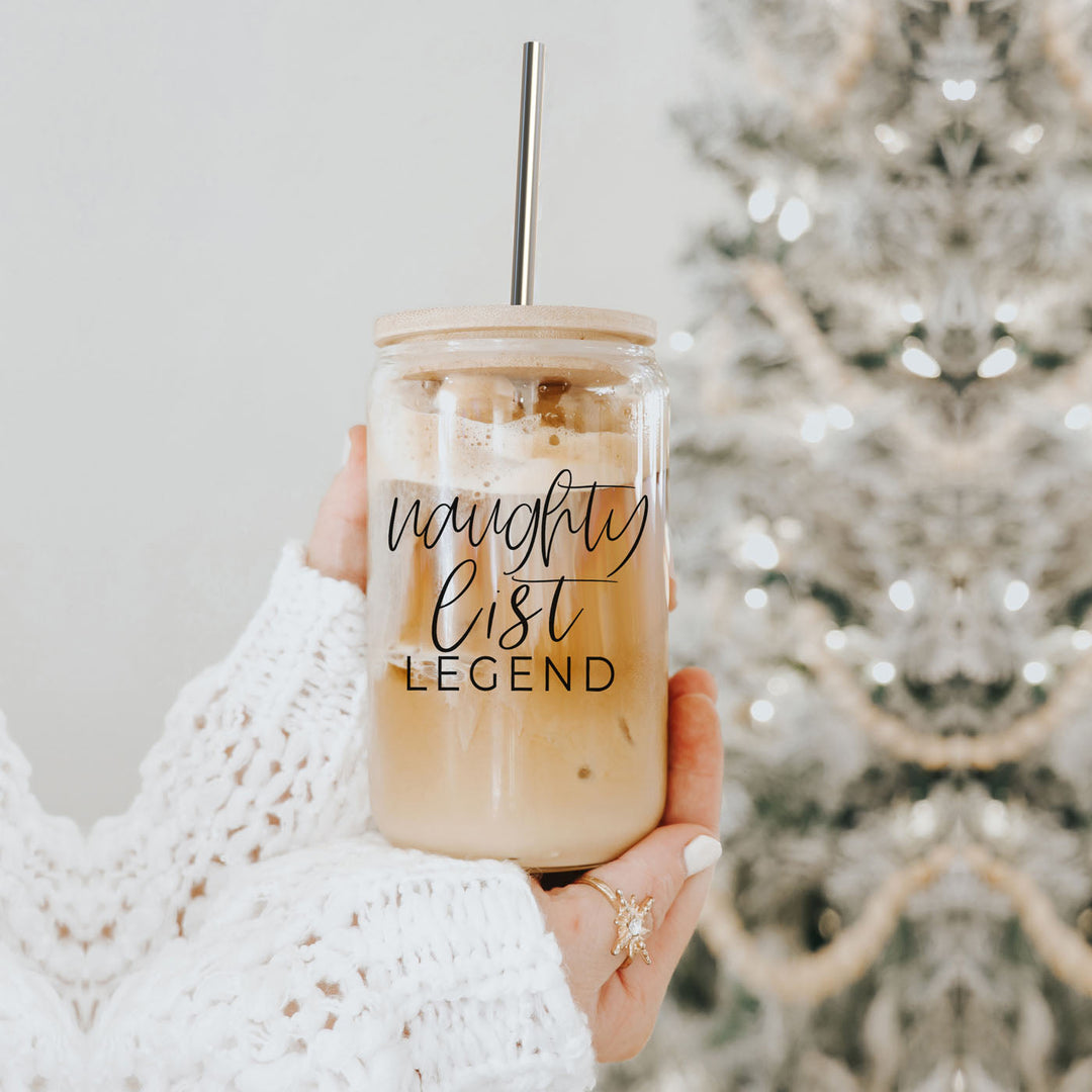 Naughty List Legend Glass Tumbler 17oz Funny Christmas Cheeky Gift for Friends