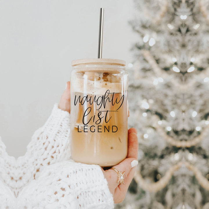 Naughty List Legend Glass Tumbler 17oz Funny Christmas Cheeky Gift for Friends