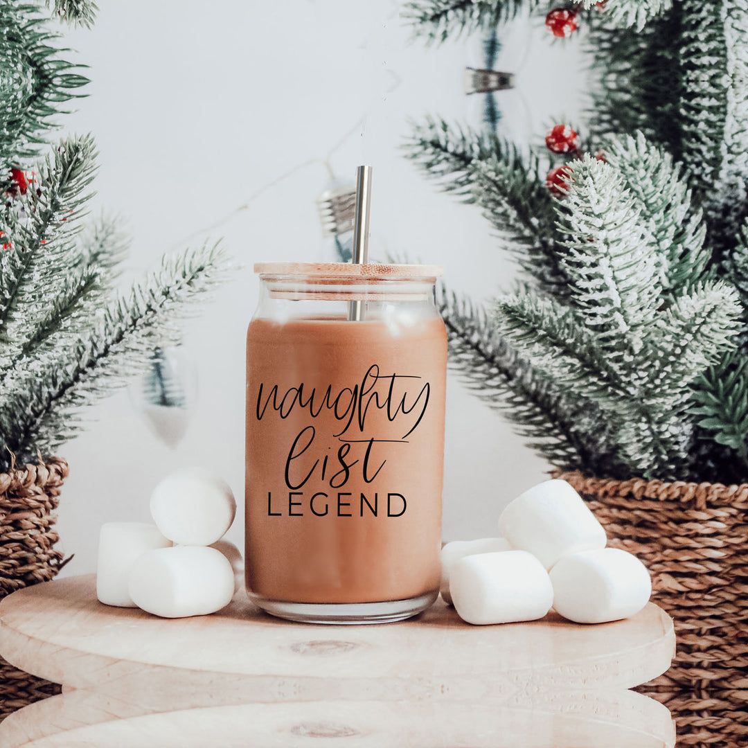 Naughty List Legend Glass Tumbler 17oz Funny Christmas Cheeky Gift for Friends