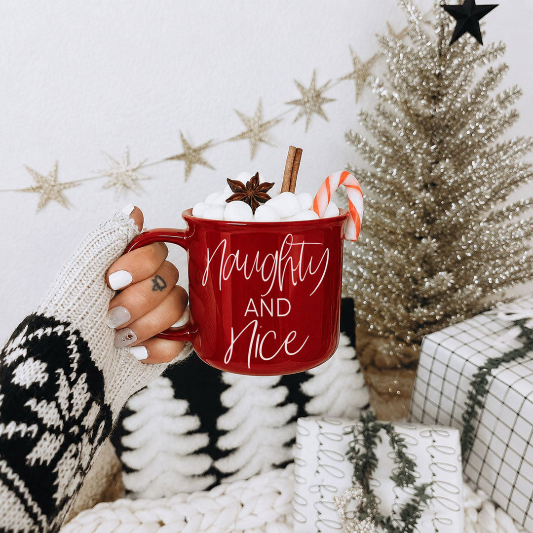 Naughty and Nice Ceramic Coffee Mug Christmas Holiday Cheeky Gift for Friends