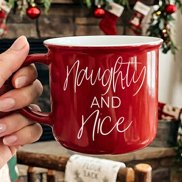 Naughty and Nice Ceramic Coffee Mug Christmas Holiday Cheeky Gift for Friends