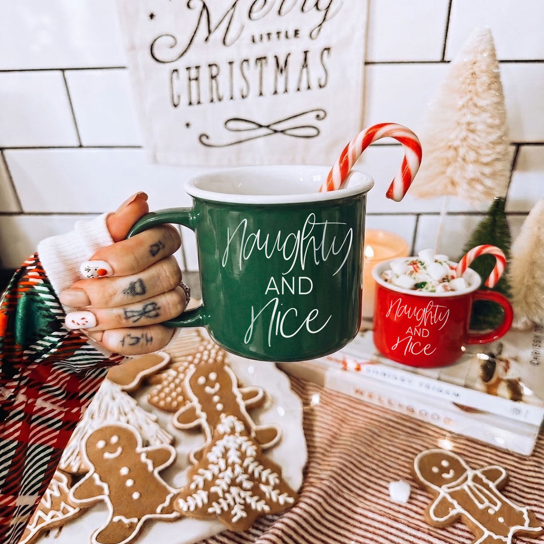 Naughty and Nice Ceramic Coffee Mug Christmas Holiday Cheeky Gift for Friends