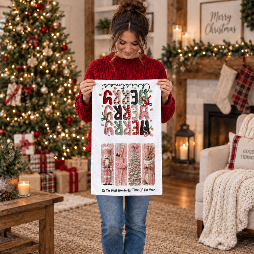 Nutcracker Pinks Christmas Kitchen Tea Towel Holiday Decor Fun Gift for Friends