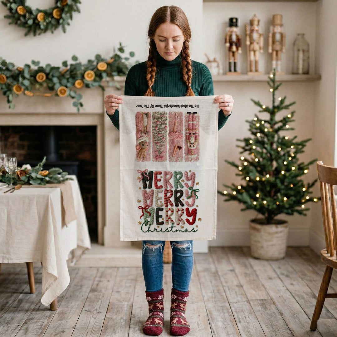 Nutcracker Pinks Christmas Kitchen Tea Towel Holiday Decor Fun Gift for Friends