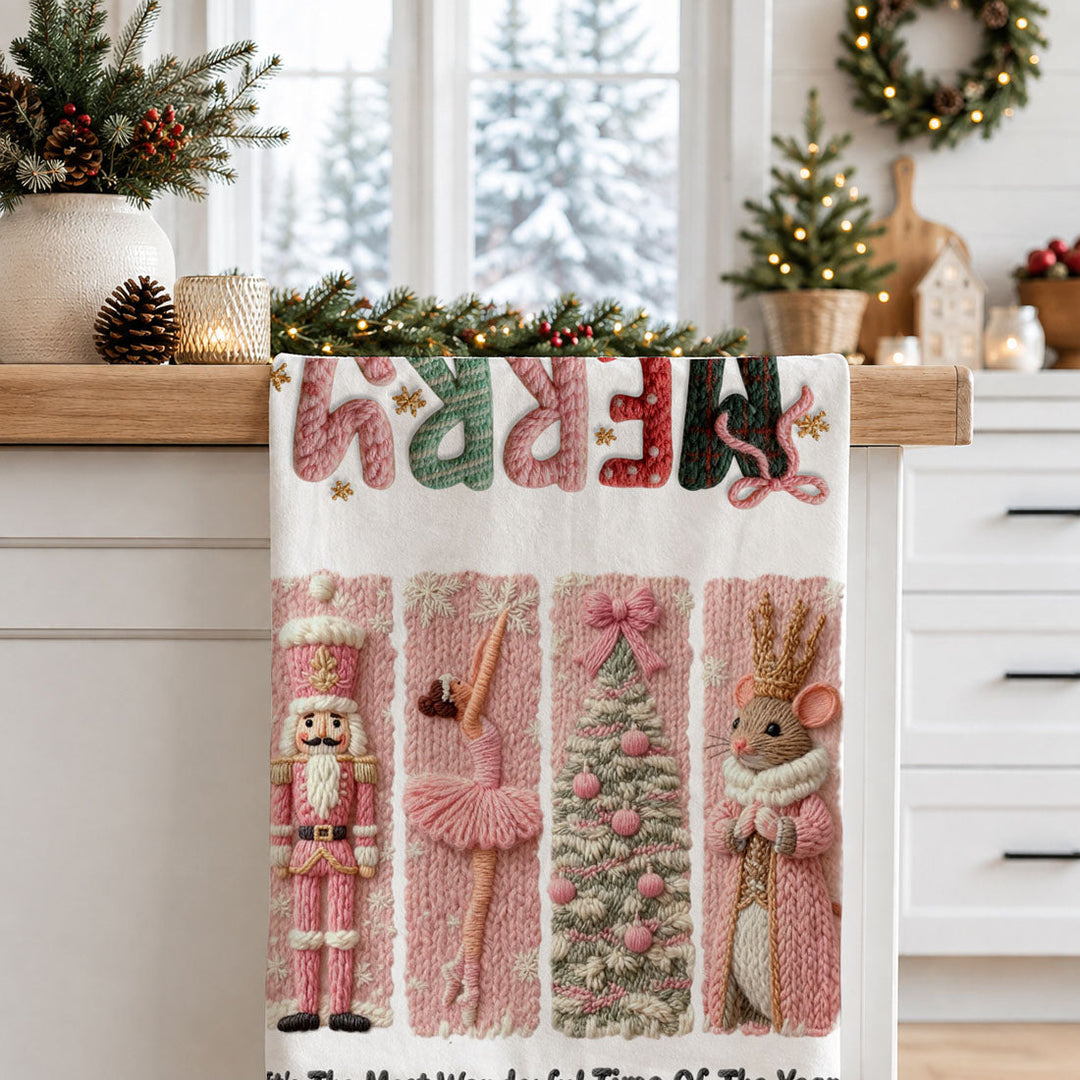 Nutcracker Pinks Christmas Kitchen Tea Towel Holiday Decor Fun Gift for Friends