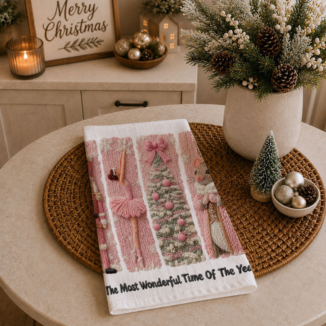 Nutcracker Pinks Christmas Kitchen Tea Towel Holiday Decor Fun Gift for Friends