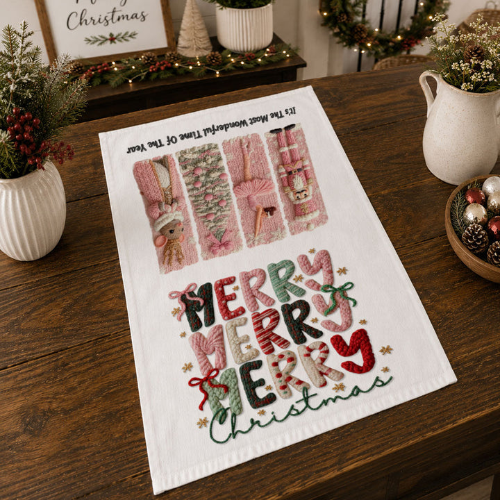 Nutcracker Pinks Christmas Kitchen Tea Towel Holiday Decor Fun Gift for Friends