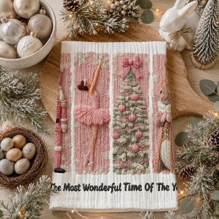 Nutcracker Pinks Christmas Kitchen Tea Towel Holiday Decor Fun Gift for Friends
