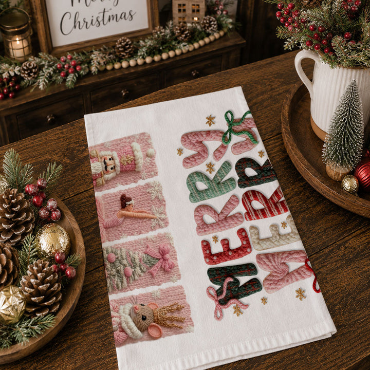 Nutcracker Pinks Christmas Kitchen Tea Towel Holiday Decor Fun Gift for Friends