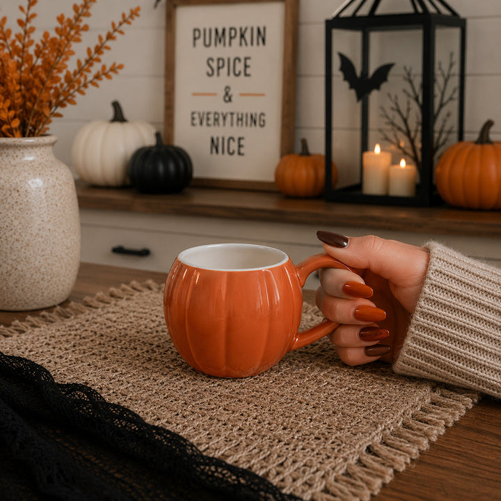 Pumpkin Shaped Ceramic Coffee Mug 16.8oz Fall Drinkware Great Gift for Friends