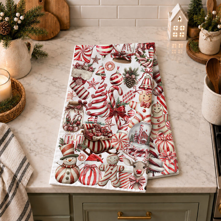 Peppermint Co Candy Cane Christmas Kitchen Tea Towel Holiday Decor Fun Gift Idea