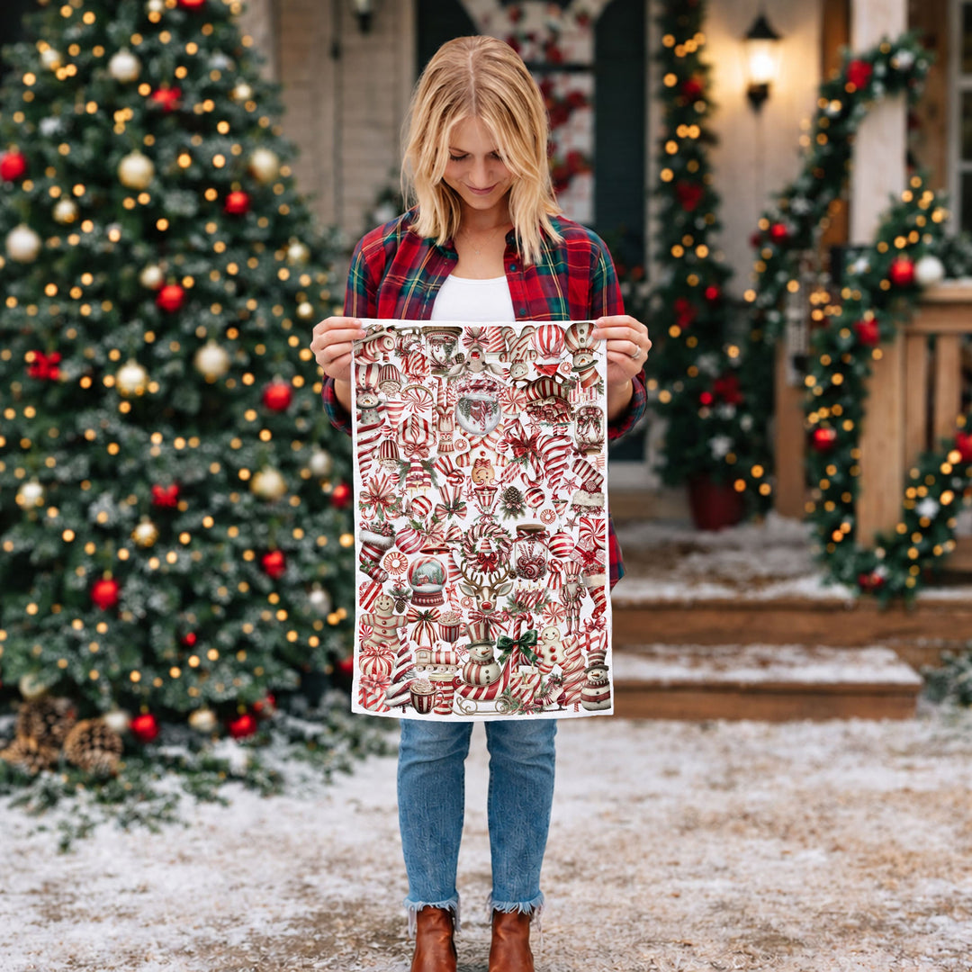 Peppermint Co Candy Cane Christmas Kitchen Tea Towel Holiday Decor Fun Gift Idea