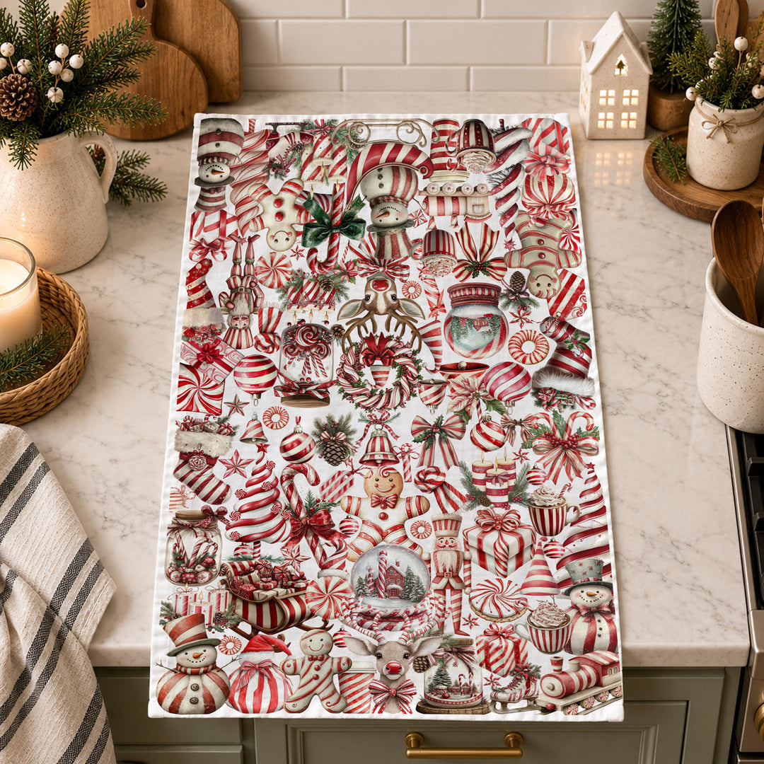 Peppermint Co Candy Cane Christmas Kitchen Tea Towel Holiday Decor Fun Gift Idea