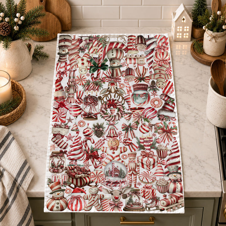 Peppermint Co Candy Cane Christmas Kitchen Tea Towel Holiday Decor Fun Gift Idea