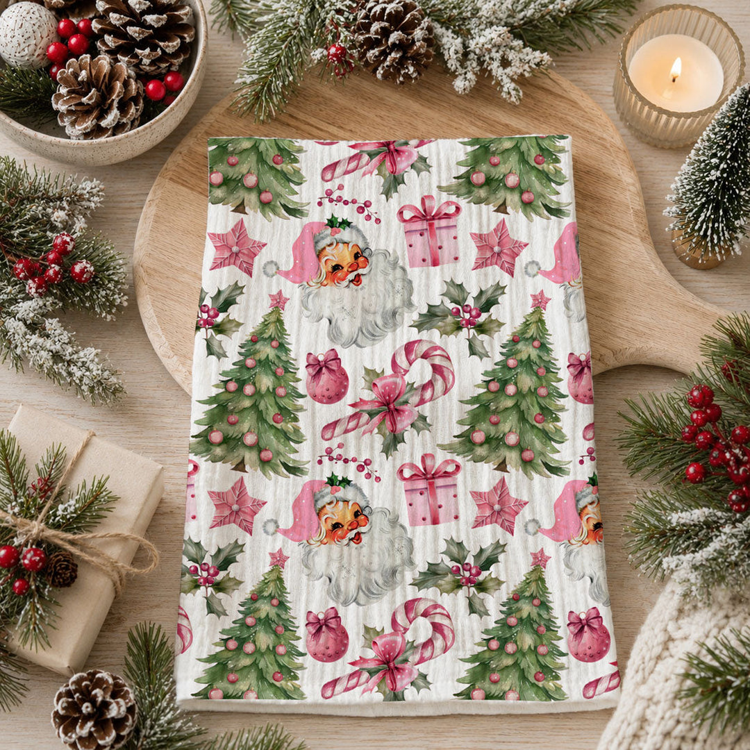 Pretty in Pinkmas Christmas Kitchen Tea Towel Pink Holiday Decor Great Gift Idea