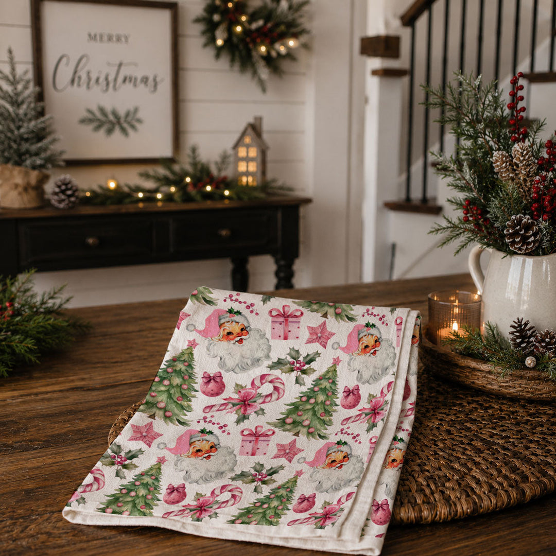 Pretty in Pinkmas Christmas Kitchen Tea Towel Pink Holiday Decor Great Gift Idea