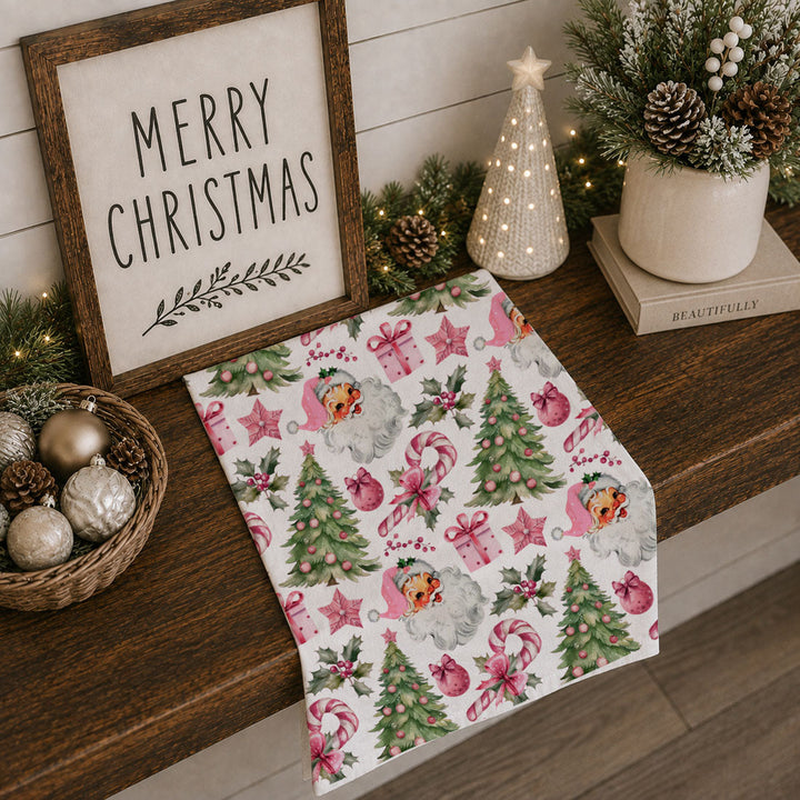Pretty in Pinkmas Christmas Kitchen Tea Towel Pink Holiday Decor Great Gift Idea