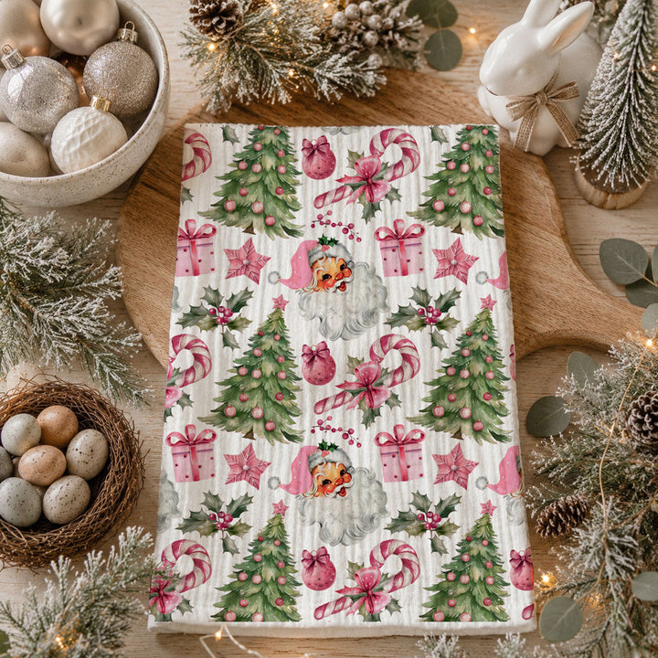 Pretty in Pinkmas Christmas Kitchen Tea Towel Pink Holiday Decor Great Gift Idea