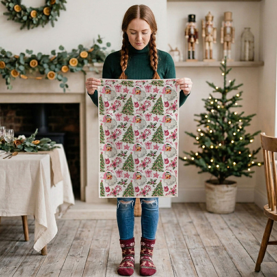 Pretty in Pinkmas Christmas Kitchen Tea Towel Pink Holiday Decor Great Gift Idea