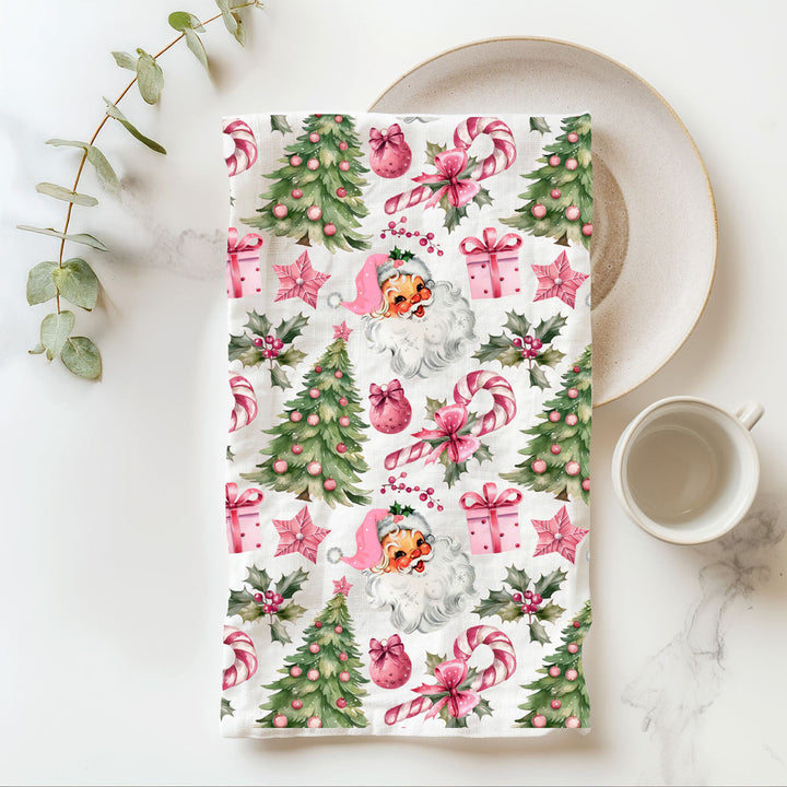 Pretty in Pinkmas Christmas Kitchen Tea Towel Pink Holiday Decor Great Gift Idea