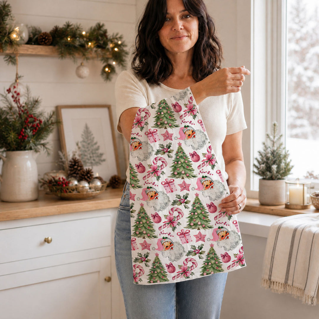 Pretty in Pinkmas Christmas Kitchen Tea Towel Pink Holiday Decor Great Gift Idea