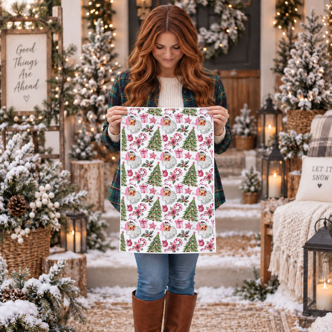 Pretty in Pinkmas Christmas Kitchen Tea Towel Pink Holiday Decor Great Gift Idea