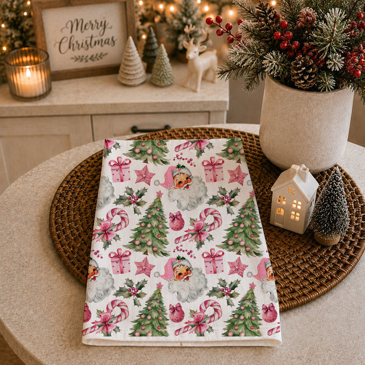 Pretty in Pinkmas Christmas Kitchen Tea Towel Pink Holiday Decor Great Gift Idea