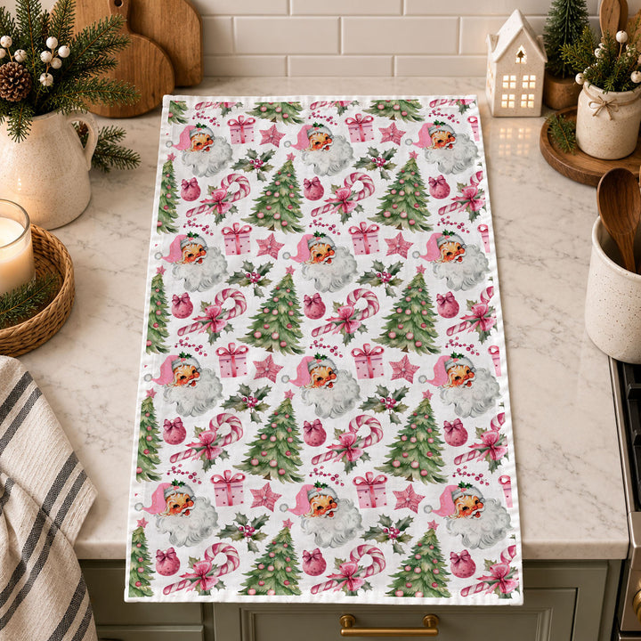 Pretty in Pinkmas Christmas Kitchen Tea Towel Pink Holiday Decor Great Gift Idea