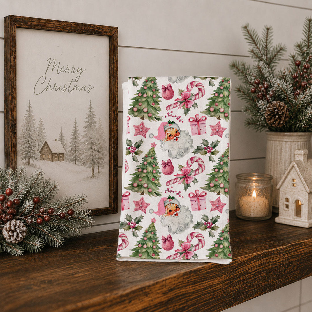 Pretty in Pinkmas Christmas Kitchen Tea Towel Pink Holiday Decor Great Gift Idea