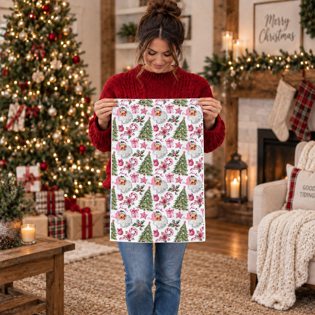Pretty in Pinkmas Christmas Kitchen Tea Towel Pink Holiday Decor Great Gift Idea